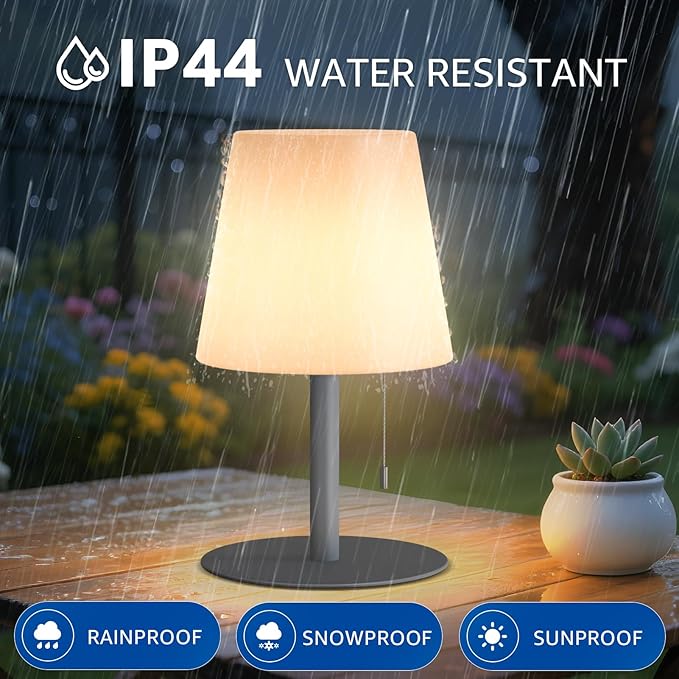uuffoo Shower Lamp Waterproof Warm White & RGB Shower Light Dimmable LED Rechargeable Table Lamp Cordless Outdoor Lamps Portable for Indoor Outdoor Bathroom Home Patio H9.8in D6.3in (Gray)