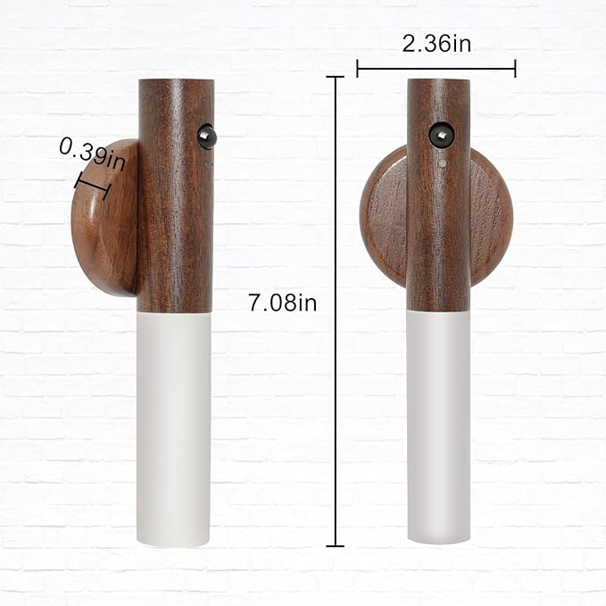 Wall Sconces, Smart Portable Sensor Night Light Wood USB Rechargeable Magnetic Night Light for Bedroom, Hallway, Stairway Wall Induction lamp (Walnut Wood 2PCS)