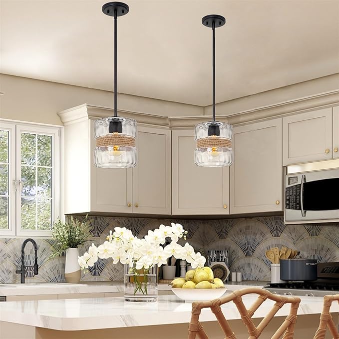 Kira Home Sage 10" Modern Pendant Light + Hammered Glass Shade, Textured Black Finish