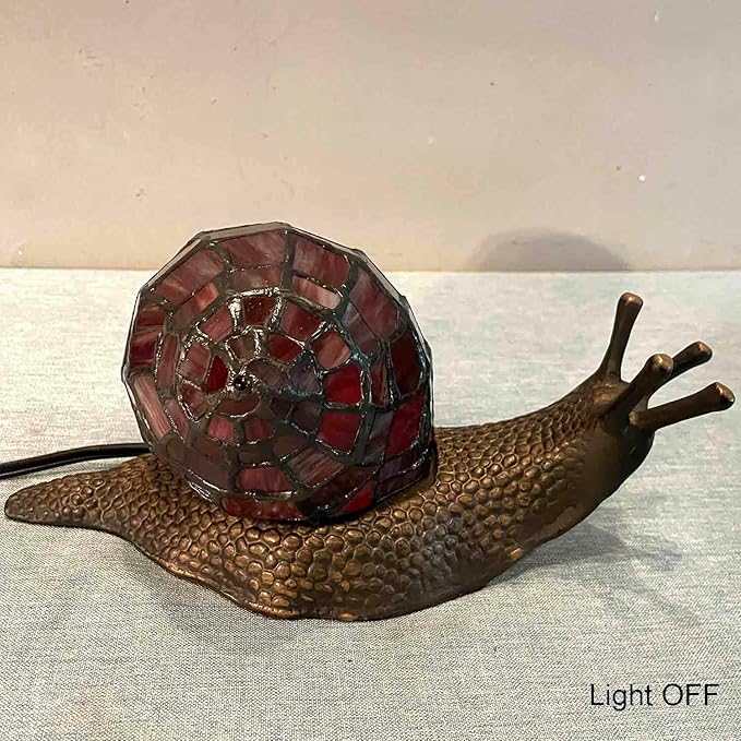 Bieye L10989 Land Snail Tiffany Style Stained Glass Accent Table Lamp for Home Decoration (Red, 10" D x 5" W x 5" H)