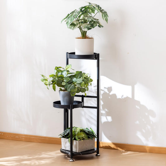 CHPHI 3 Tier Plant Stand, Tall Metal Shelf Holder for Indoor, Outdoor Display Rack Flower Pot Stand for Corner Living Room Balcony Garden Patio (black)