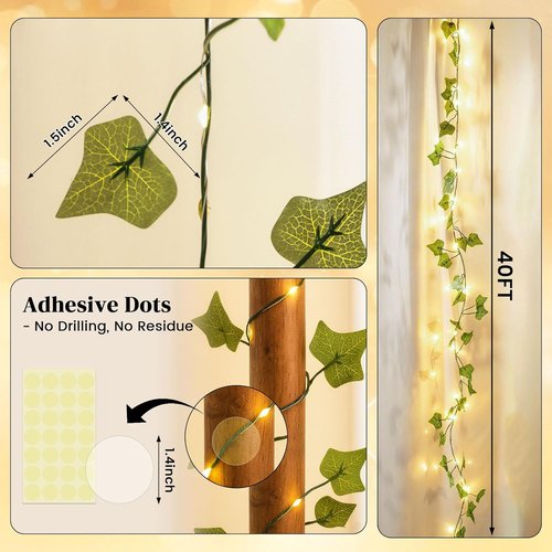 DomeStar 40Ft LED Fairy Lights with Vines - Remote-Controlled Indoor/Outdoor Decor for Parties & Weddings