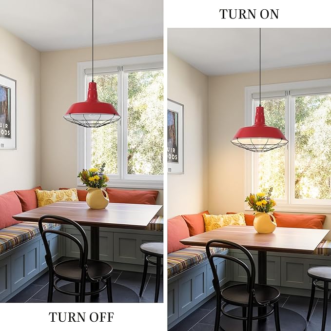 Red Pendant Lights Kitchen Island, 18.1 Inch Large Farmhouse Pendant Light, Oversized Industrial Pendant Light with Wire Cage, Barn Pendant Lights for Kitchen Dining Room (1 Pack)