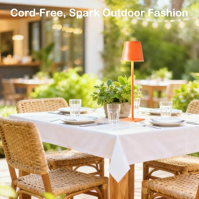 Orange Rechargeable Table Lamp Set of 2,Small Led Cordless Table Lamp,Outdoor Table Light for Restaurant Dining Table Top Tabletop Dinner,Retor Lamp Mid Century Morder Lamp,Vintage Lamps,Kitchen lamp