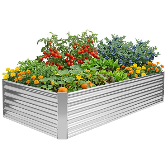 HEALSTOK Galvanized Raised Garden Bed Kits, Metal Planter Box Outdoor, 8x4x1.4ft Rectangular Steel Planter Bed for Vegetables, Fruits, Flowers, Herbs(Silver)