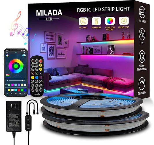 COB RGB Smart IC Strip Lights 40FT UL-Listed 24V Color Flowing Strip Light Multicolor Flexible Tape Lights with APP Control Music Sync for Bedroom Gaming Party Home Decor 2×20FT Rolls