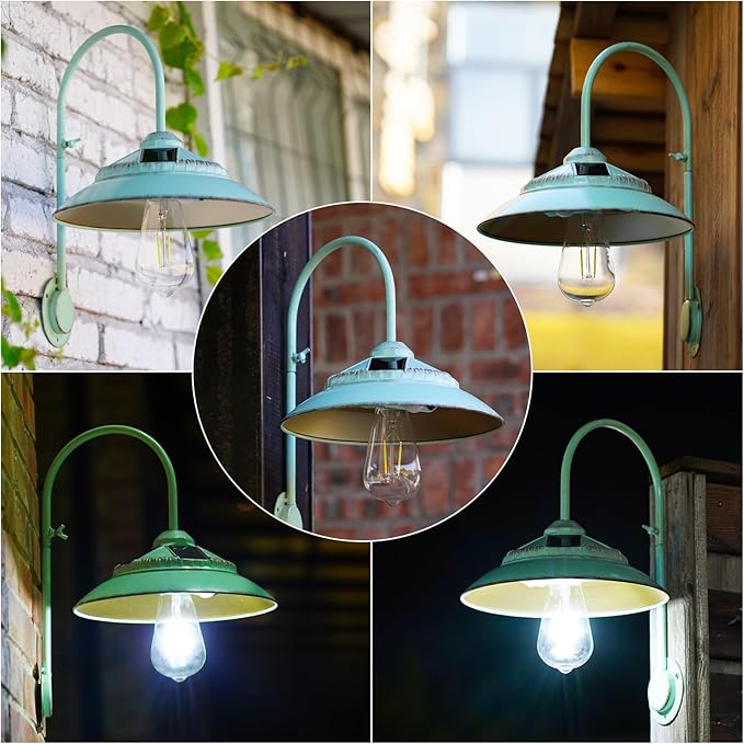 Solar Motion Sensor Lights Outdoor - Waterproof Wireless with Motion Sensor, Solar Barn Lights Outdoor Rustic Sconce Lights for Patio Yard Garage Chicken Coop & Shed Farmhouse（Mint Green）