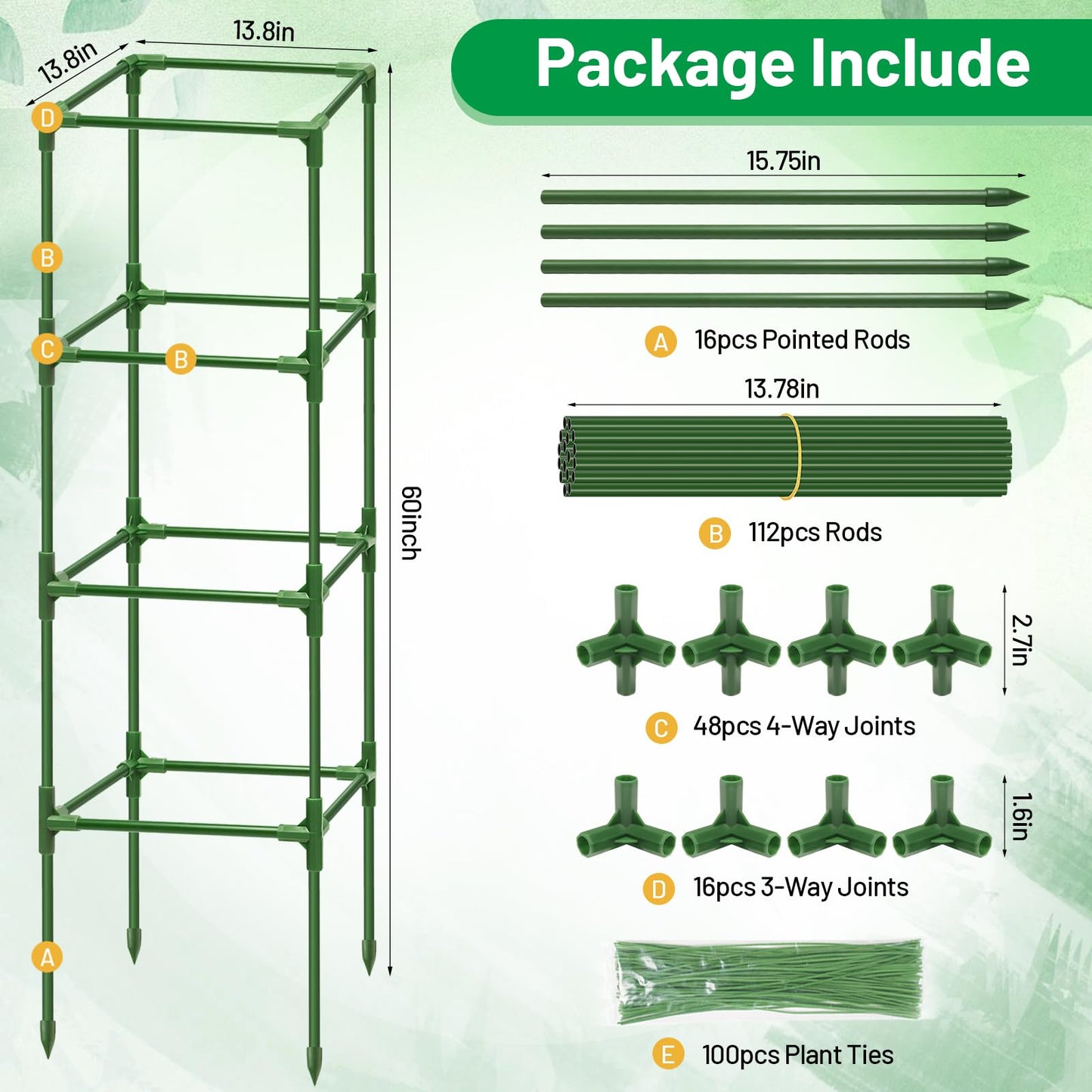 Legigo 4 Pack Square Tomato Cages- 60 Inch Heavy Duty Tomato Trellis for Climbing Plants Outdoor, Tomato Plant Support Stakes Cage Garden Trellis for Garden Raised Garden Bed Cucumbers Vegetables