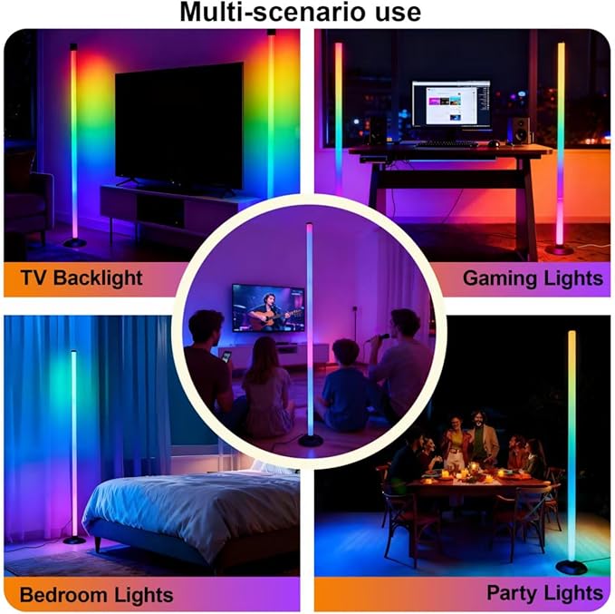 Led Corner Floor Lamp USB Powered, IC+RGBW Music Sync Color Changing Led Lamp with App & Remote Control, Timer Setting, Standing Lamps for Living Room Lamp Bedroom Gaming Party, 2 Pack