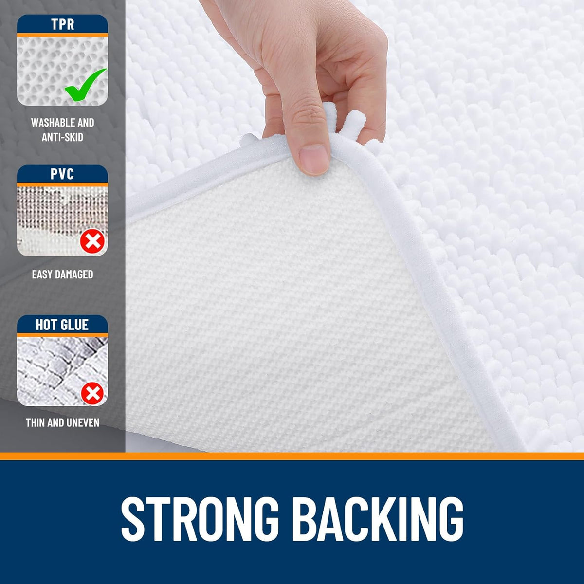 OLANLY Bathroom Rugs - Extra Soft Chenille Bath Mats | 35x24, Quick Dry & Machine Washable, White