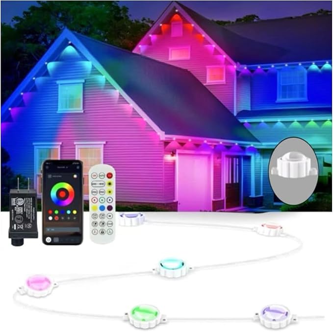 Permanent Outdoor Lights 54ft Smart Outdoor Christmas Lights 24V with RGBCW 36 LED IP67 Waterproof Eaves Lighting with 213 Modes for Holiday,Party, Daily, APP/Remote Control
