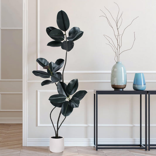 Yepdin Artificial Rubber Tree Plant -5FT Faux Plants Indoor with Planter,Tall Fake Trees Lifelike Branches & Foliage,Large Artificial Plants Indoor for Home Office Floor Patio