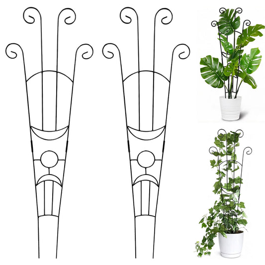 Trellis for Climbing Plants Indoor, 2 Pack Black Metal Trellis for Potted Plants, Adjustable Indoor Plant Support Monstera, Pothos, Ivy (32.7 Inch Tall) for Climbing