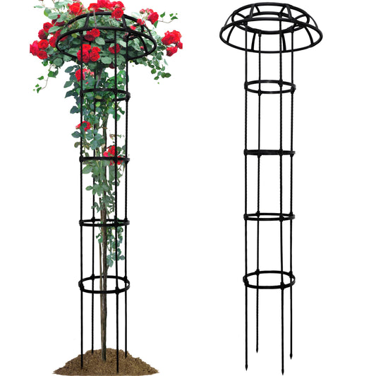 SORANGEUN 1 Pack Umbrella Trellis for Climbing Plants, 65 Inch Tall Adjustable Plant Support for Outdoor Indoor Garden, Sturdy Metal Core with Plastic Coating, Black