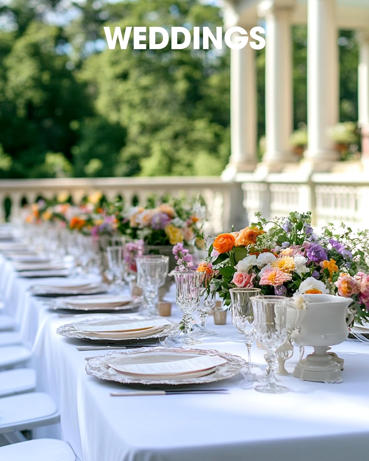 Pureegg Rectangle Table Cloth - Durable 60" x 102" Polyester Tablecloths | Reusable & Washable for Outdoor Events, Weddings, Picnics, 2 Pack, White