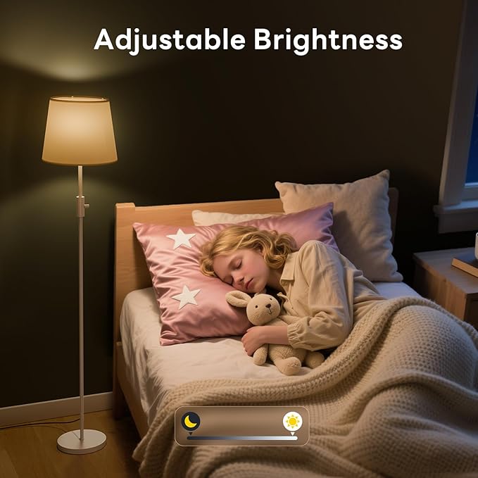 Smart Floor Lamp with RGBCW Color Change Bulb, Compatible with Alexa, Siri, Google Voice & App Control, Standing Lamp with Linen Shade, Tall Lamp for Living Room, Bedroom, Office,White