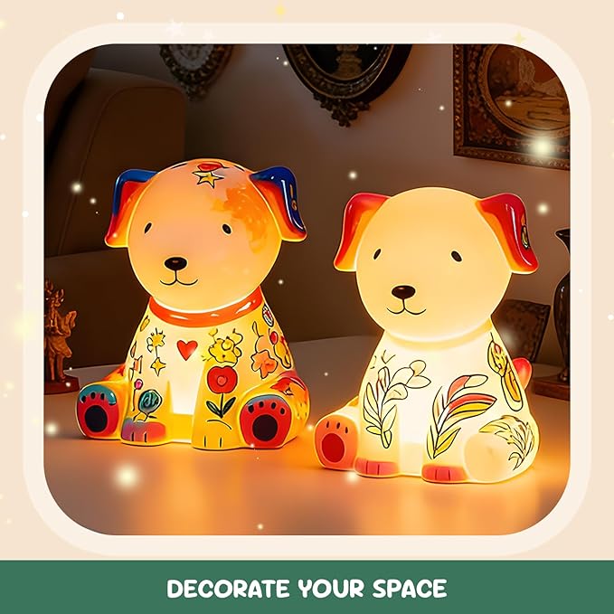 2PCS Paint Your Own Dog Lamp,DIY Dog Night Light,Art Craft Painting Kits for Girls Boys Kid Age 4 5 6 7 8 9 10 11 12+, Art Supplies Creative Gifts for Birthday, Easter,Halloween, Christmas Party