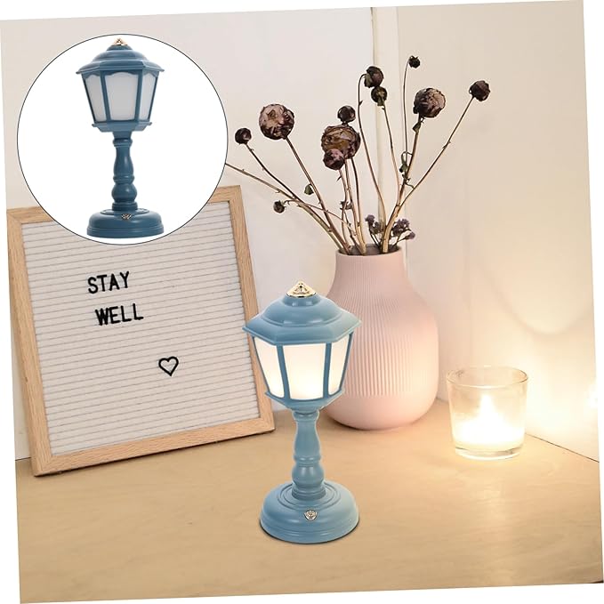 Healifty Vintage USB Rechargeable Table Lamp Level Dimmable Mini Night Light for Bedroom Decor Eye Caring Creative Retro Style Decorative Tabletop Lamp Compact Space Saving Design in Blue