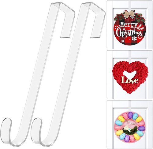 Clear Wreath Hangers by [Brand Name] - 12-Inch Over The Door Hooks, Non-Scratch Design for Seasonal Decor