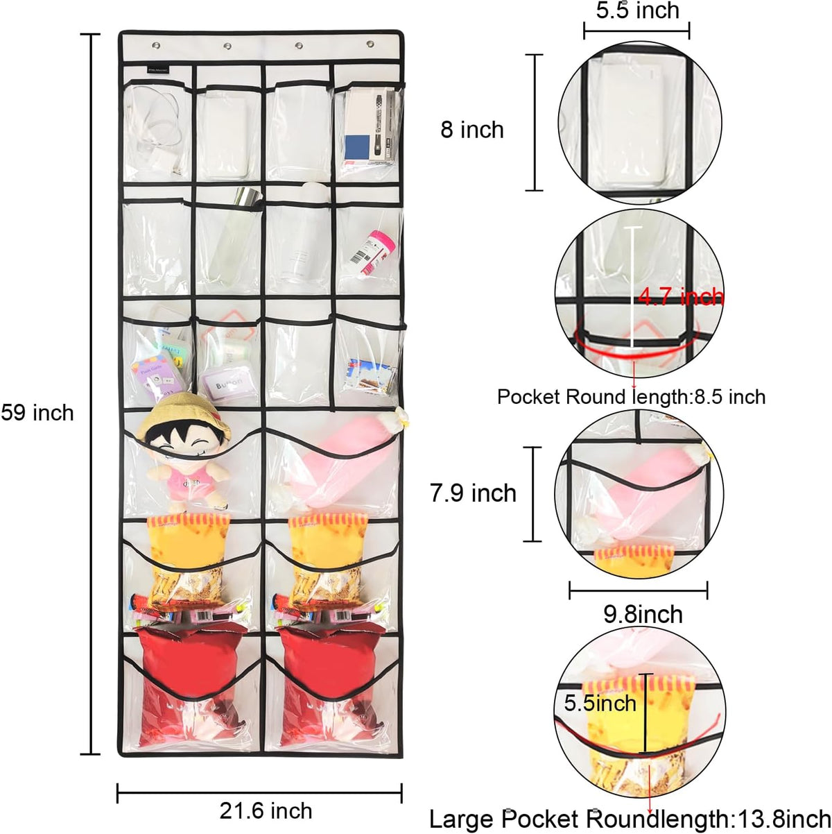 Skiennix Extra Large Over Door Shoe Organizer - Crystal Clear Design with 12+6 Pockets & 4 Hooks | White (59" x 21.6")