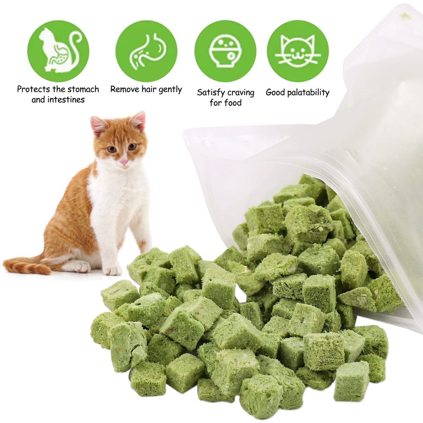 HavenJanny 60g Cat Grass Treats for Indoor Cats, Freezed Dried Cat Grass Teething Stick Snacks for Cats, Edible Feline Chew Toys for Hairball Control and Oral Health