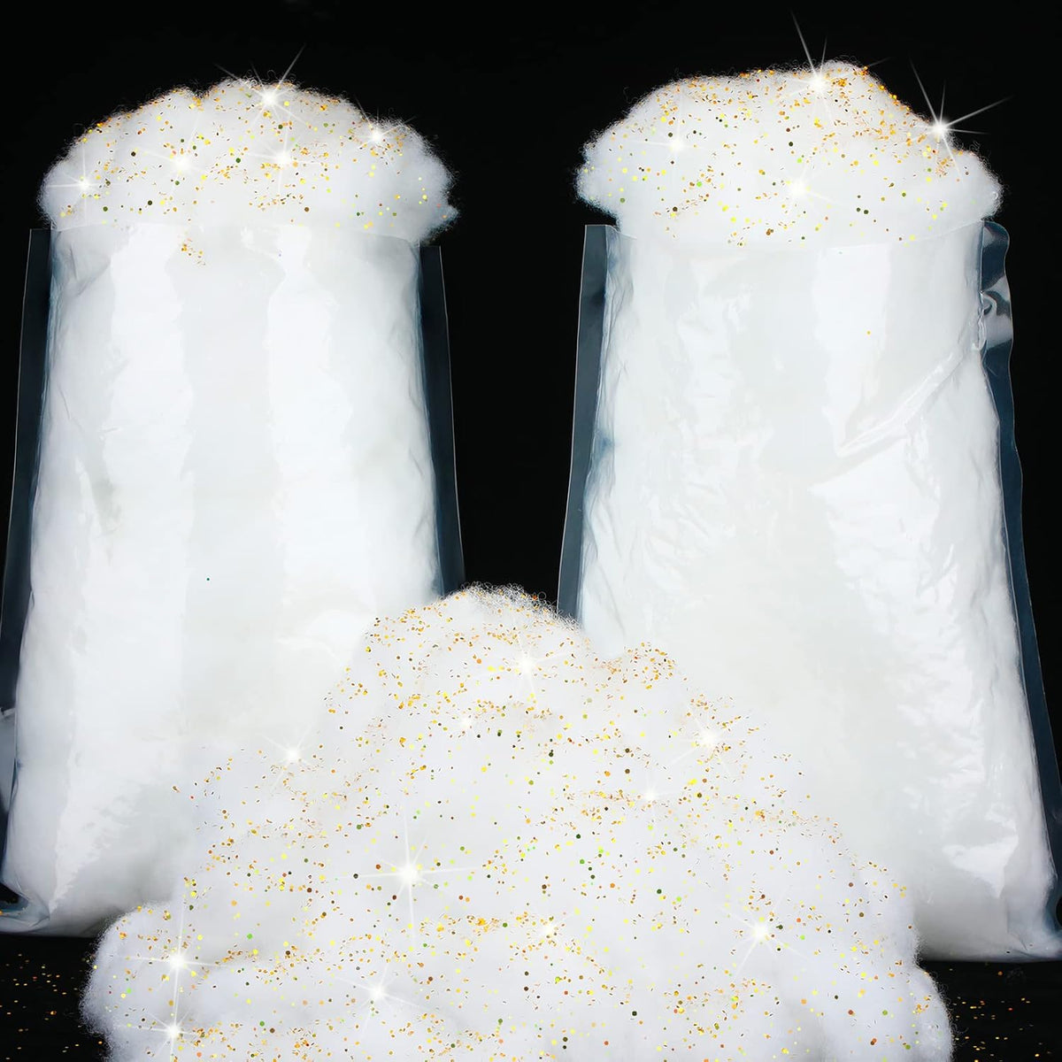 Sumind Winter Fake Snow Decoration - Fluffy Artificial Cotton Fiber for Christmas Crafts | Glitter Gold
