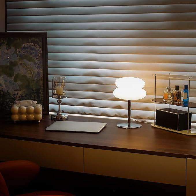 White Mushroom Lamp, Mid Century Modern Lamp for Nightstand, Dimmable Retro Egg Tart Bedside Lamps, Home Decor Ambient Lighting Aesthetic Cute Lamps for Bedroom Living Room (NOT Glass)