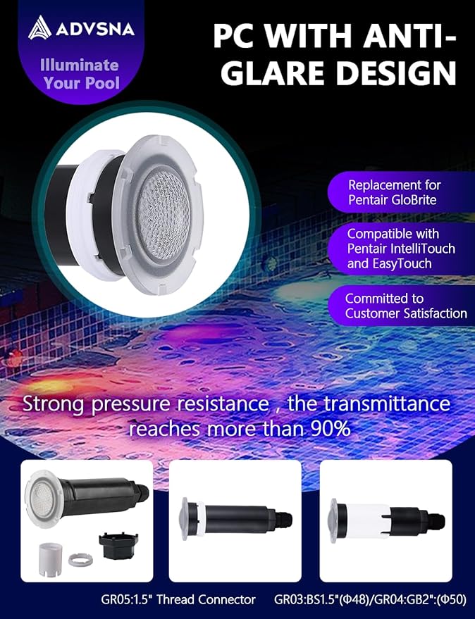 AC12V 1.5 Inch LED RGB Color-Changing Pool Light for Inground Pools - 100ft Cord, Compatible with Pentair GloBrite, Direct Fit Spa & Inground Pool Fixtures