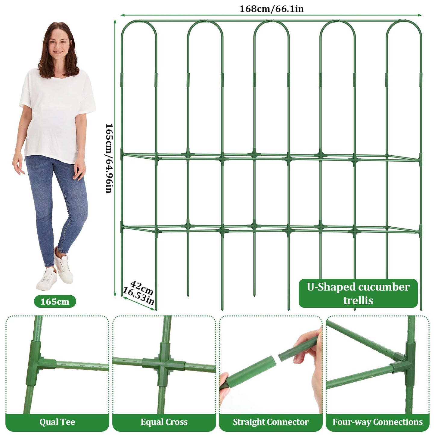 Cucumber Trellis for Raised Bed 5.4x5.5ft U-Shape Adjust Metal Garden Trellis for Climbing Plants Outdoor with Climbing Net Vegetable Arch Trellises Support Plant for Tomato Pea Fruit Squash Trellises