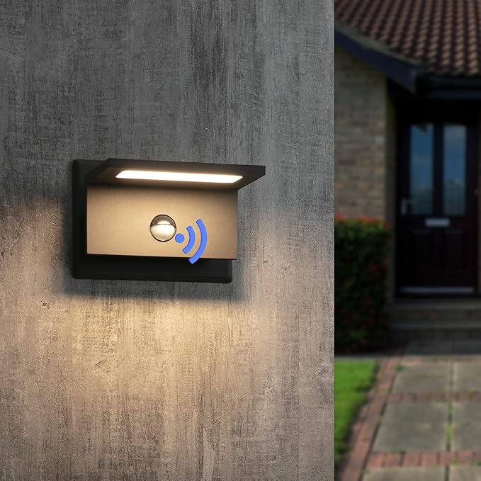 Lustrlach Motion Sensor Outdoor Wall Sconce LED Front Porch Light Wired IP54 Waterproof Modern Aluminum Exterior Light Fixture for House Garage Garden