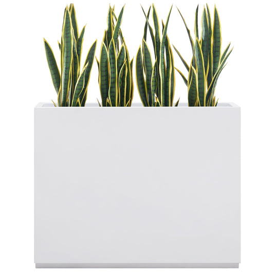 Wallowa Metallic Heavy Outdoor Span Planter Box, Large Flower Pot, Long and Tall Divider Planters, 38Lx10Wx30H, White, Seamless and No Assembly 48.8 Pounds