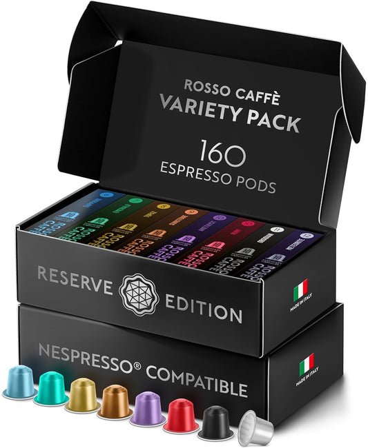ROSSO CAFFÈ Espresso Coffee Pods - Reserve Variety Pack for Nespresso Original Machines | 160 Capsules Made in Italy