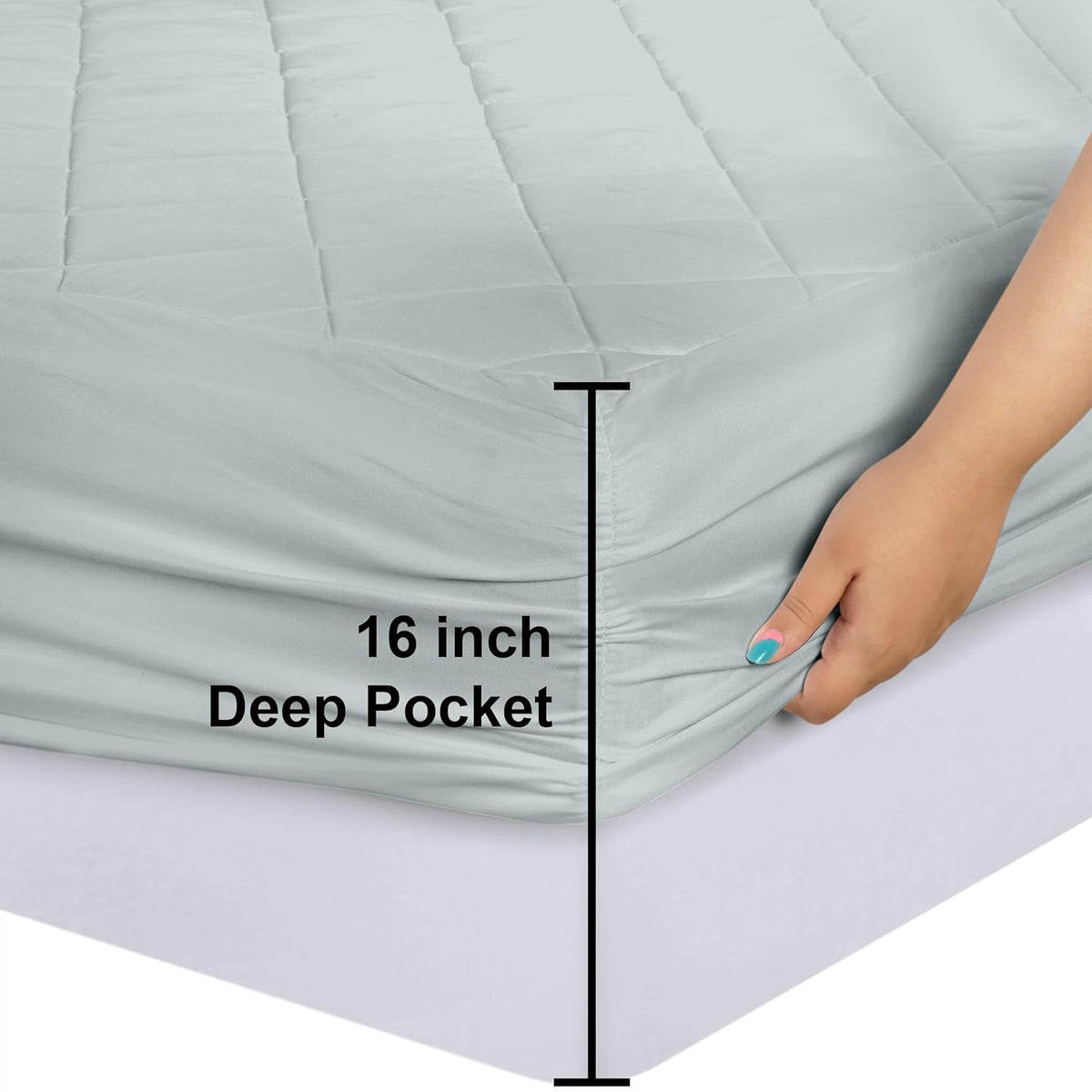 Utopia Bedding Quilted Fitted Mattress Pad - Twin Size, Deep Pocket Protector, Machine Washable | Light Grey