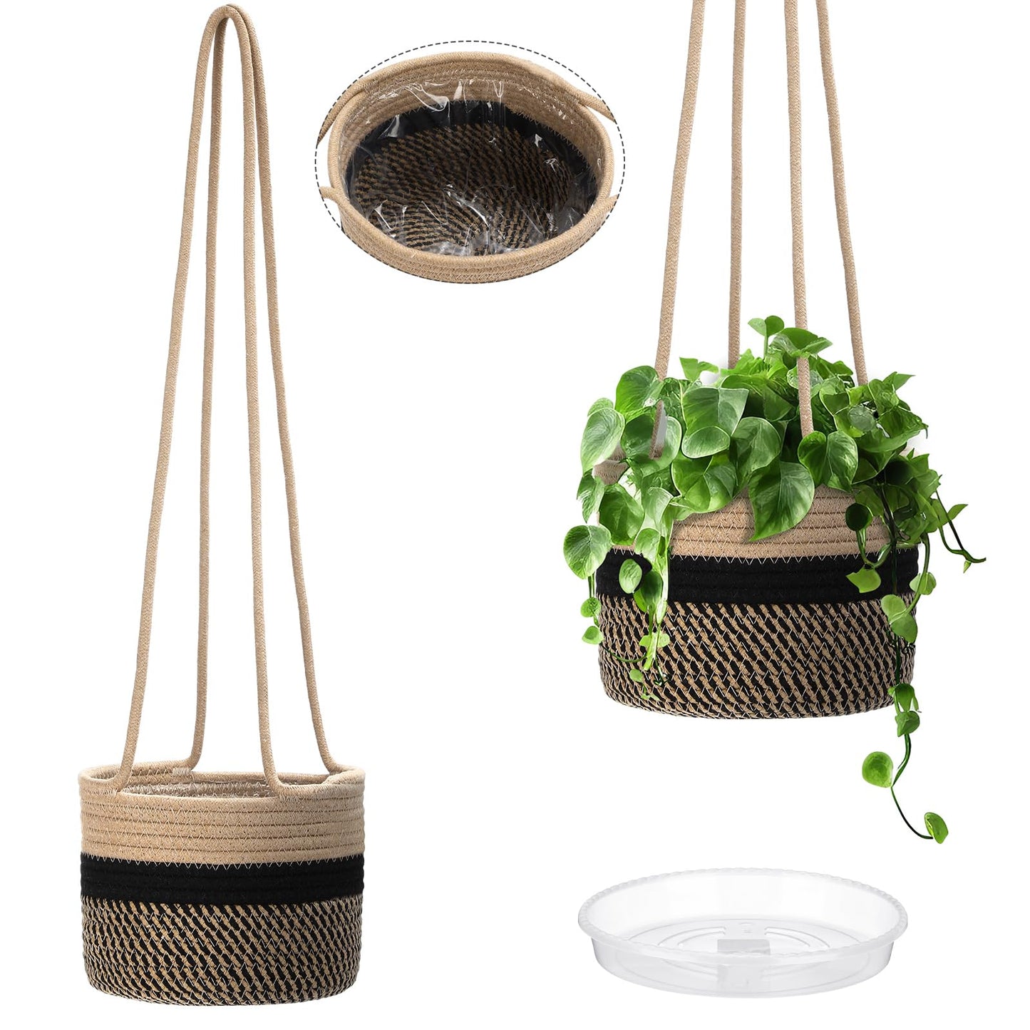 Sunnychicc 2 Packs Hanging Planter Basket 7.8" Cotton Rope Woven Plant Hangers Indoor Plant Boho Hanger Large Hanging Wall Plants for Outdoor Home Decorations Fence Planters Plant Flower Pots