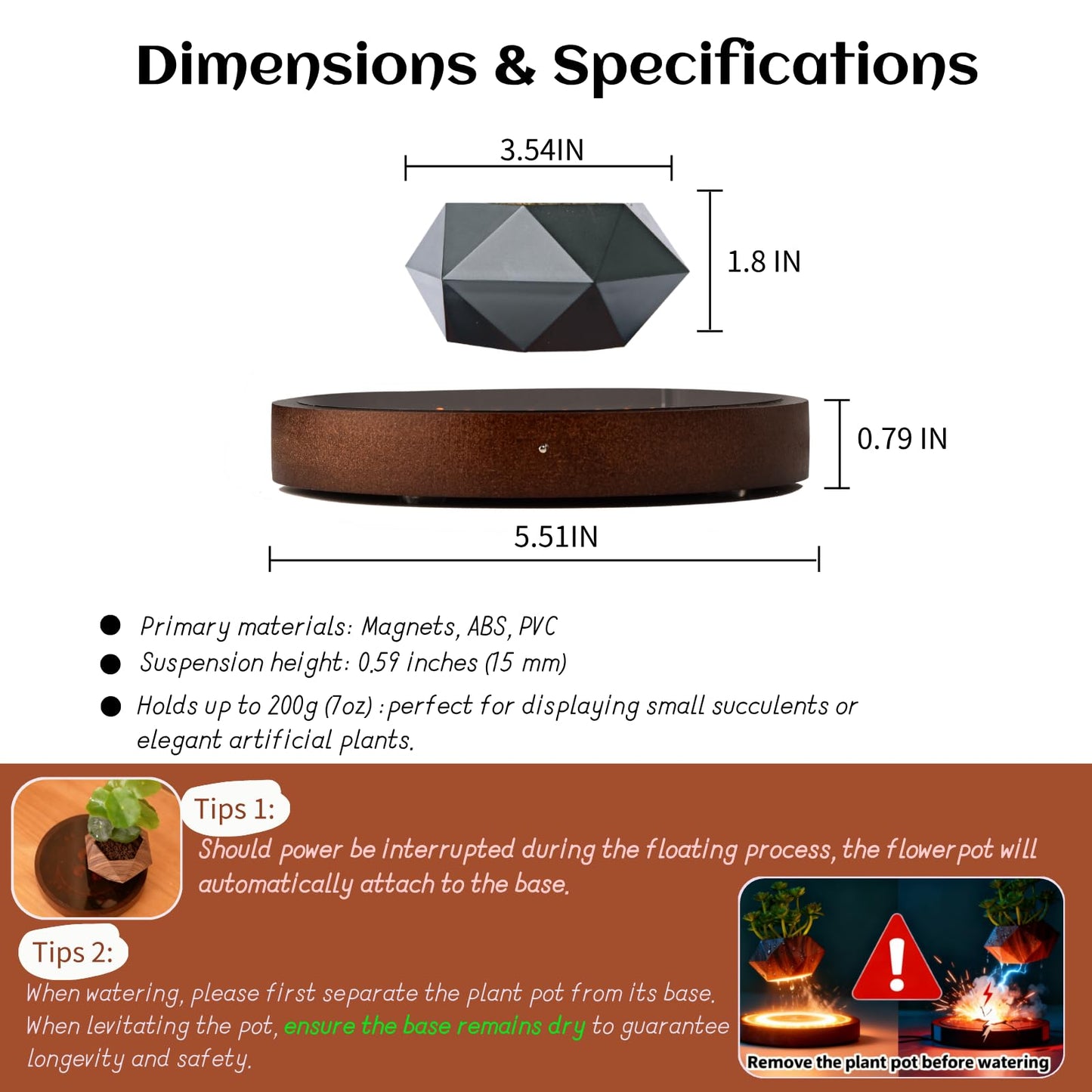 MOOCCI Magnetic Levitation Lamp, Floating Plant Pot with Glowing Base for Home Decor, Creates Romantic Ambiance, Modern Nightstand Lamp and Thoughtful Gift for Lover (Black)