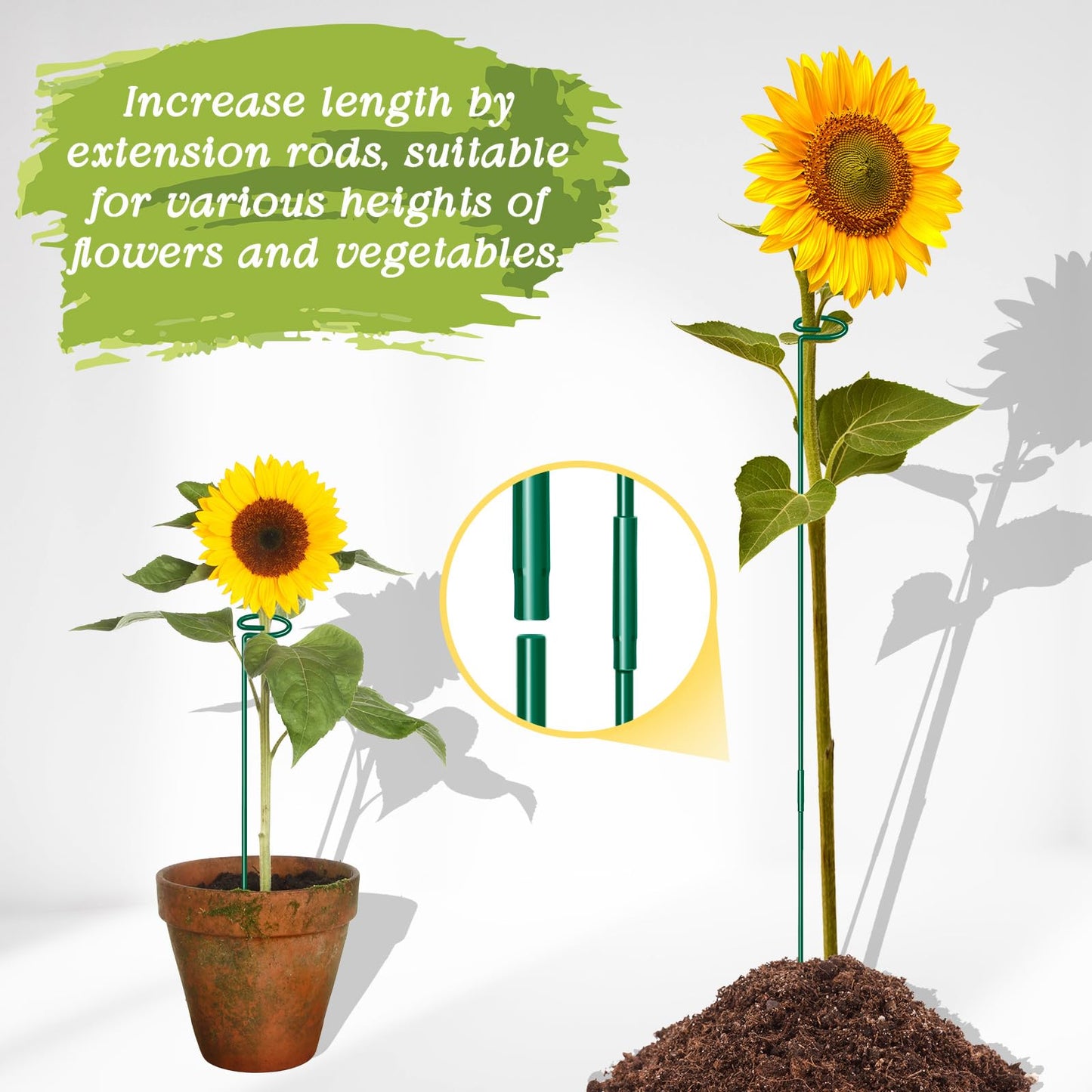 10 Pack Height Adjustable Plant Support Stakes (17" or 32" Inches), Metal Plant Stakes for Indoor Outdoor Plants, Tall Plant Stick Support Ring Cages for Garden Flower Amaryllis Orchid Gladiolus