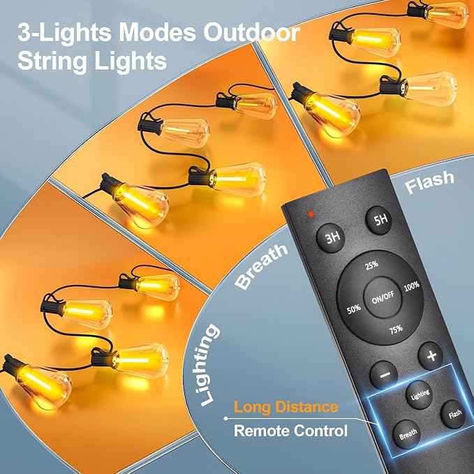 Outdoor Lights String Patio Outside - 100ft 30M LED Waterproof Light - Hanging Lighting ST38 Shatterproof Edison Bulb Deck Backyard Gazebo Balcony Party Bistro Cafe Pergola Garden Yard Porch Dimmable