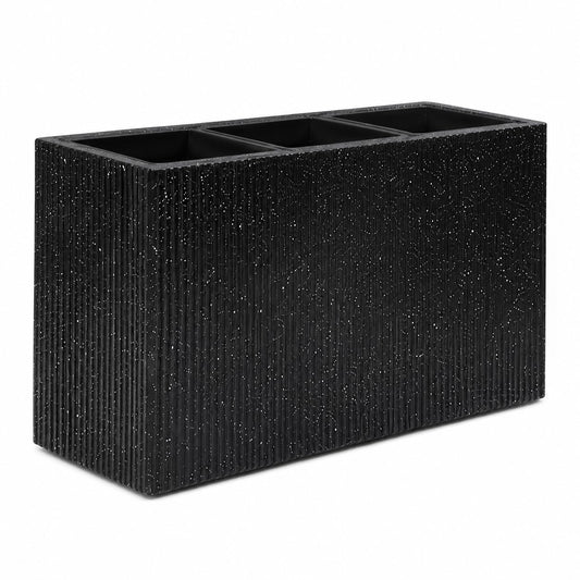 DEPLA LANE Trevano Fiberstone Rectangular Planter (26" L x 9.8" W x 15.7" H) Ribbed Finish, Removable Inner Pots, Lightweight, Durable, UV Resistant, Modern Indoor Outdoor Plant Pot (M, Ribbed Black)