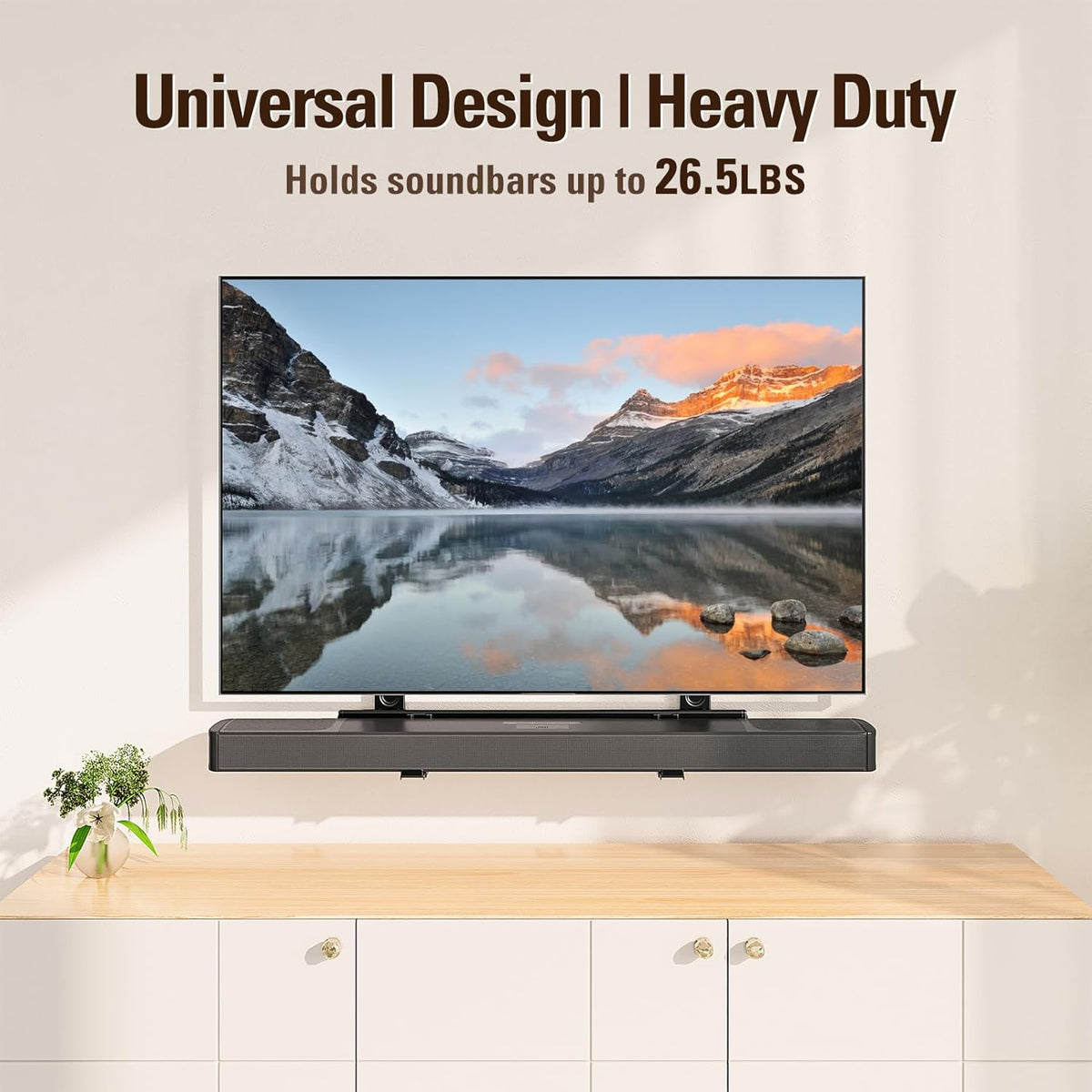 Mounting Dream Soundbar Mount - Heavy Duty Wall Bracket for Sound Bars Up to 26.5 LBS | Adjustable Height & No-Slip Base