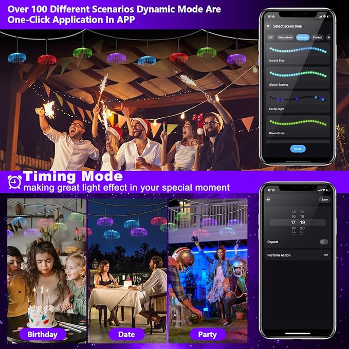 AZIMOM Smart 16.4ft 10pcs Fiber Optic Jellyfish Lamp APP Control Timing Music Sync RGBW Colorful IP67 Waterproof Outdoor Fairy Hanging String Light Garden Trees Christmas Party Wedding Ceiling Decor