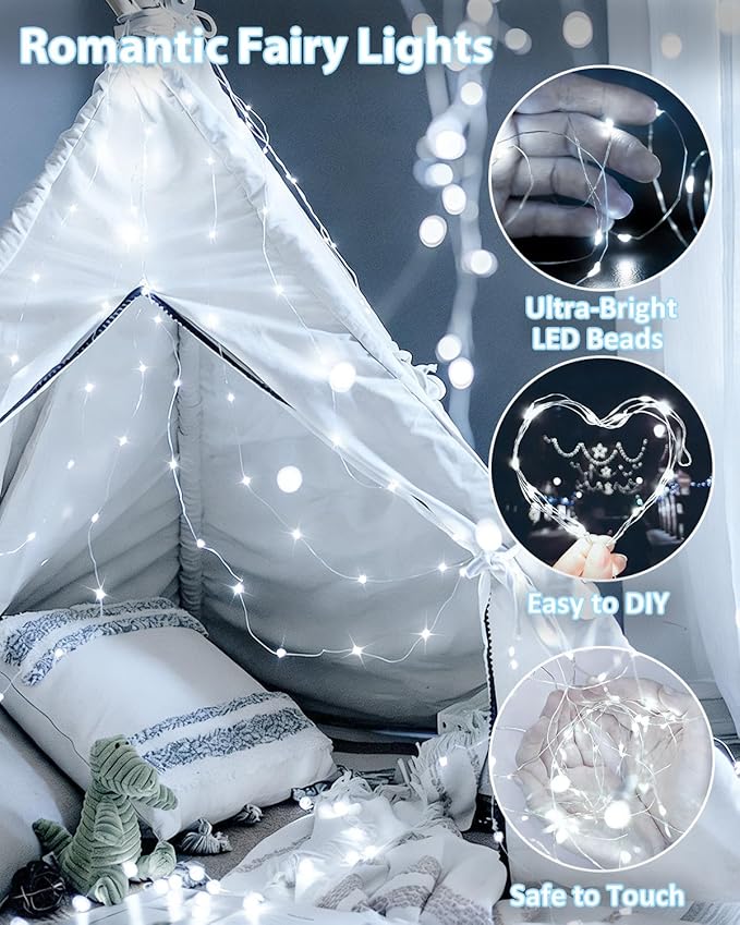 6 Pack 60LED Christmas Battery Operated Fairy Lights with Remote, 8 Modes String Lights with Timer, Dimmable, Memory Function, Waterproof Twinkle Lights for Outdoor Indoor Christmas Decor(Cool White)