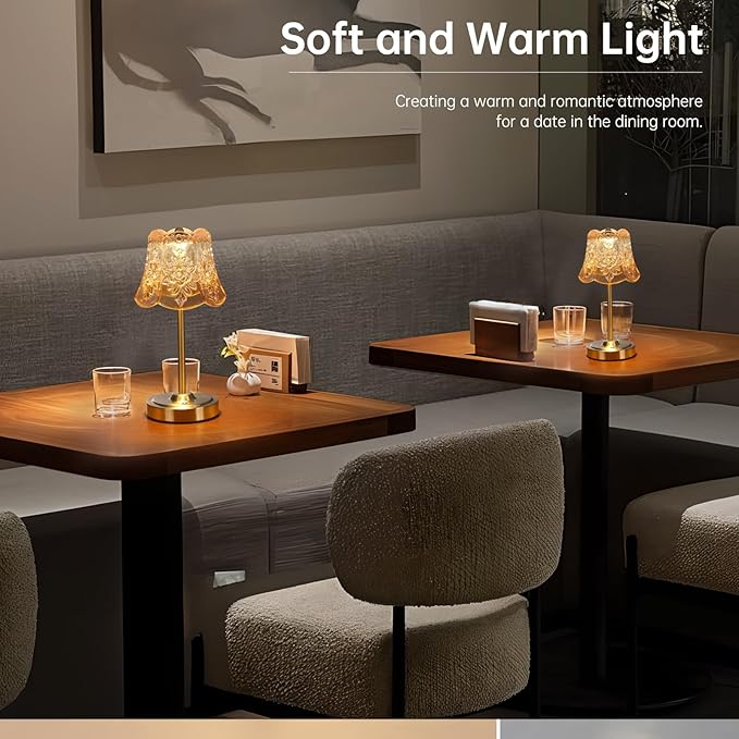 Cordless Touch Table Lamp with 5200mAh Battery - 3 Adjustable Color Temperatures & Dimmable, Rechargeable Desk Lamp for Bedroom, Living Room, Office, Entryway, Bookshelves (Amber Rose)