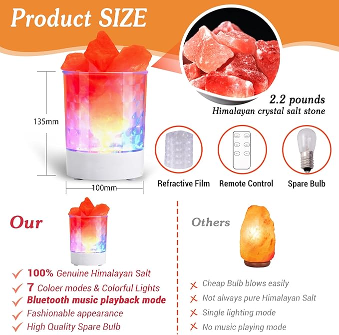 Himalayan Music Salt Lamp, Natural Crystal Salt Rock Lamp, Colorful Night Lights with Dimmer Sleep Aid, Aromatherapy Decompression, Music Light Gift for Loved Ones