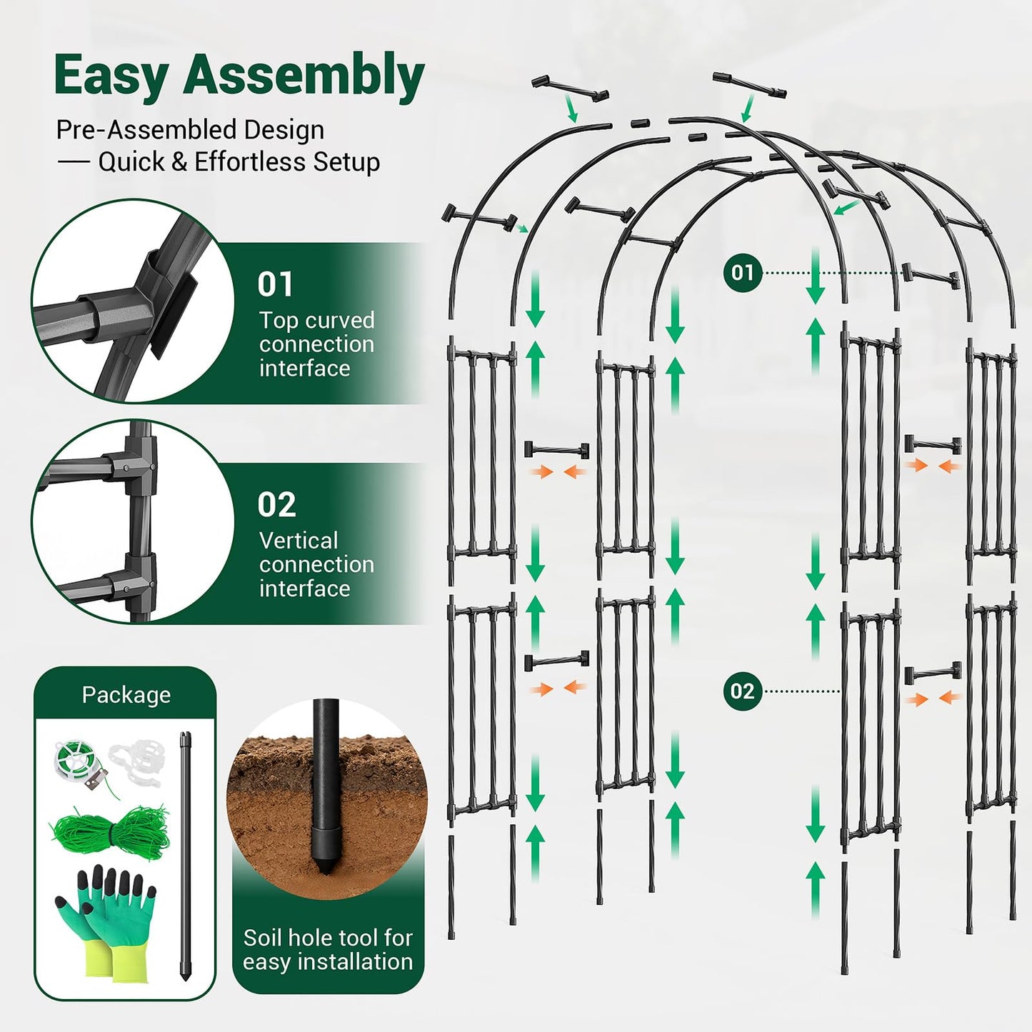 Miory Garden Arch Trellis for Climbing Plants Outdoor, 3.9x7.9ft Steel with PE Coating, Garden Archway for Vegetable, Vines, Wedding Arbor (Black)