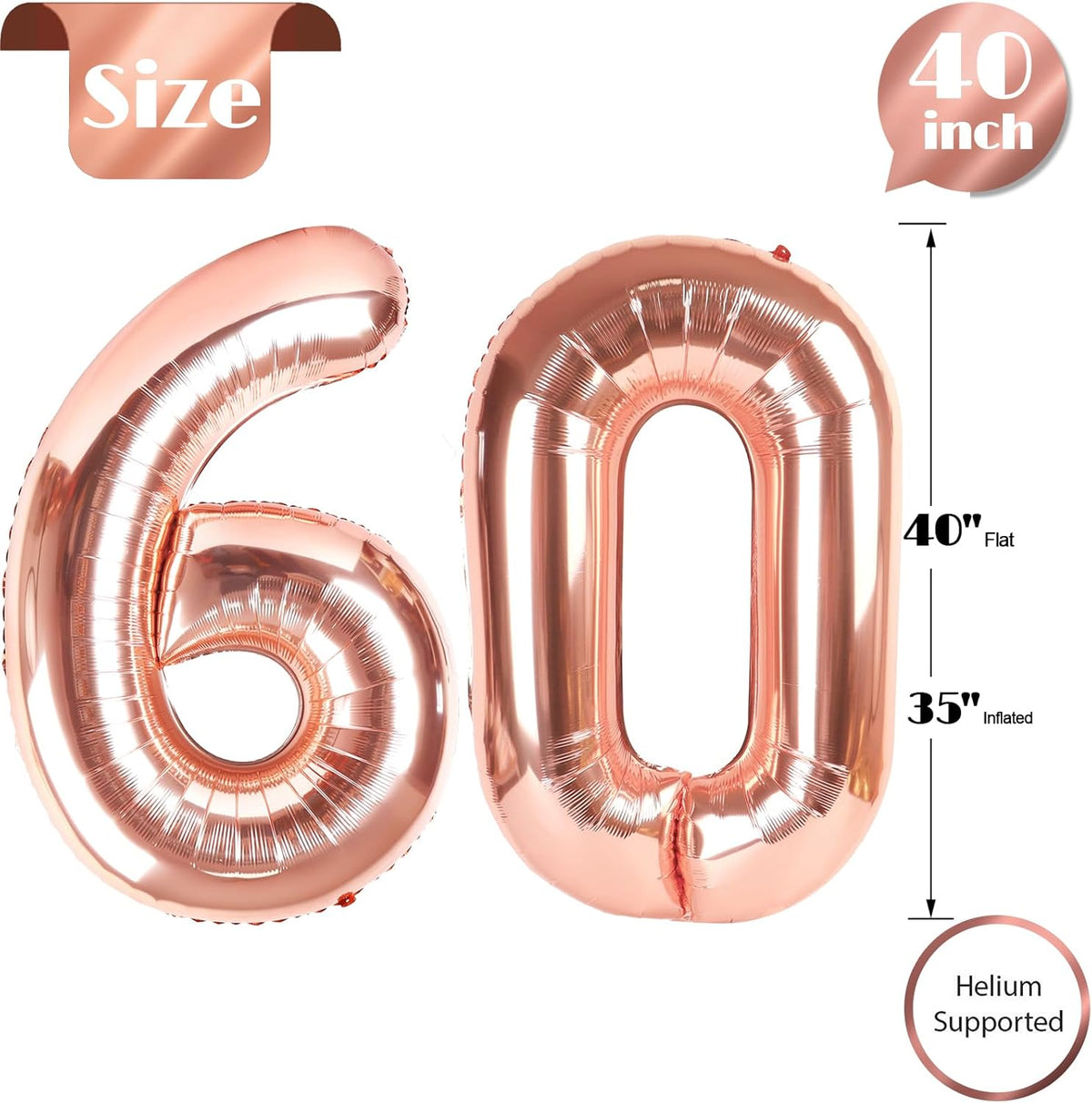 Rose Gold Number 60 Balloon - 40 Inch 60th Birthday Decoration for Men & Women | Elegant Party Supplies