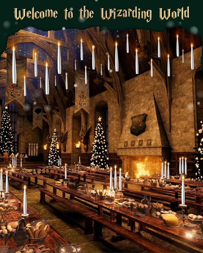Floating Candles with Wand 20PCs -Christmas Magic Hanging Flameless Candles Taper Candles with Remote for Halloween Window Home Bedroom Birthday Party Decorations