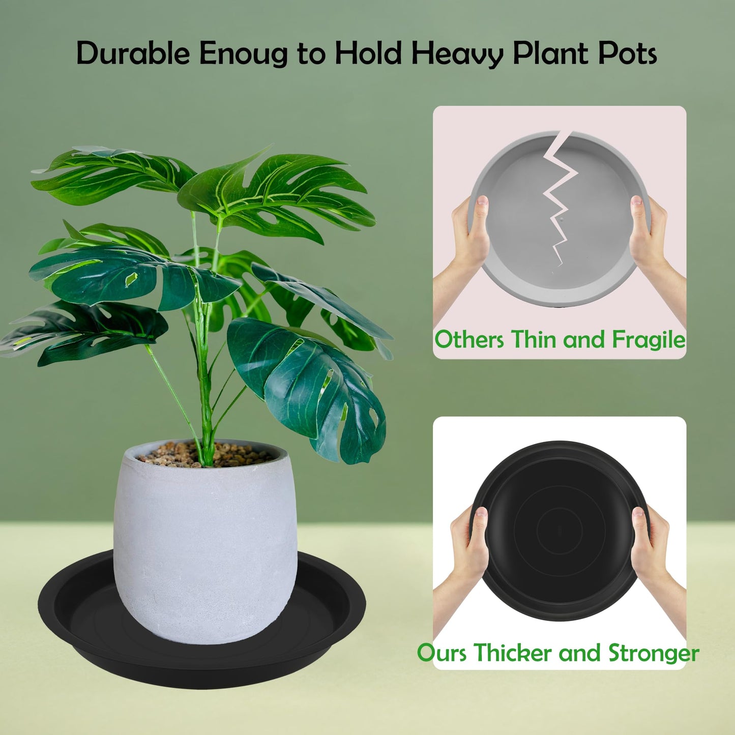 TNTIWQ 6 Pack 8 Inch Round Plant Saucers for Less 6.8 Inch Pot Indoors Outdoors Plant Trays for Pots Planter Saucer Plastic Plant Drip Tray Planter Water Tray for Potted Plants(Black, 8"(6pcs))