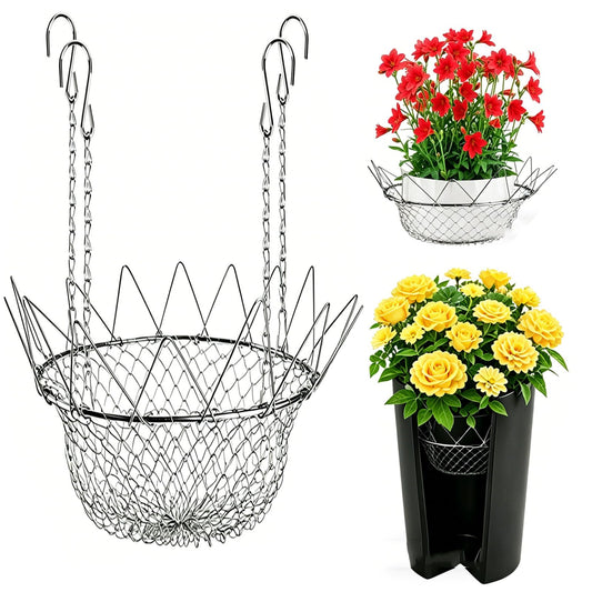 Adjustable Planter Insert for Pots Any Height with 4 Hooks, 12-18" Stainless Steel Chain Pot Fillers for Tall Planter, Stainless Steel Plant Elevator, for Outdoor Indoor Flower Potted Home (1)