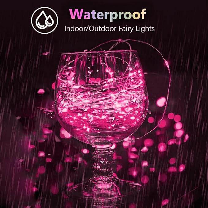 4 Pack 60 LED Pink Fairy Lights Battery Operated with Timer, 20FT Waterproof Twinkle Light Indoor Outdoor, Valentiens Lights for Valentine's Day Bedroom Wedding Birthday Christmas Decorations(Pink)