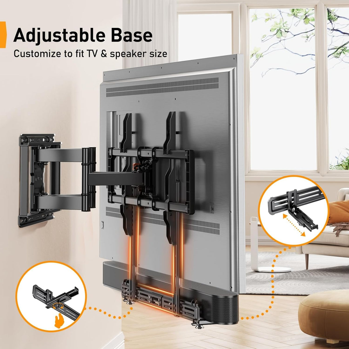 Perlegear Soundbar Mount - Versatile Under TV Sound Bar Holder | Supports Up to 15 lbs, Non-Slip Base, Extends 3.5” to 6”